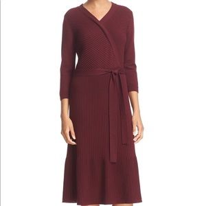Kate Spade Wool Knit Faux Wrap Dress Burgundy Sz S